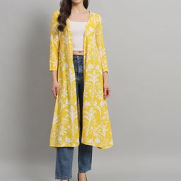 MINOS Floral Printed Cotton Longline Open Front Shrug-6