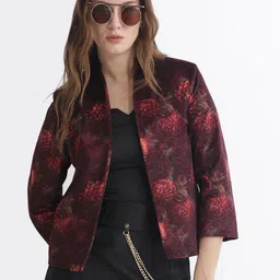 RAREISM Floral Printed Silk Open Front Shrug-27