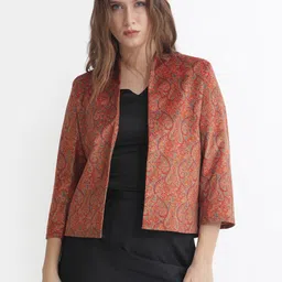 RAREISM Ethnic Printed Silk Open Front Shrug-38