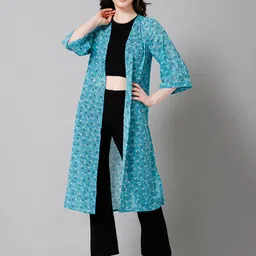 PURYS Floral Printed Longline Open Front Shrug-29