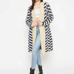 CREATIVE LINE Geometric Self Design Knitted Longline Woolen Shrug-picture-32