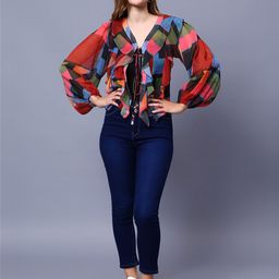 Amagyaa Women Printed Tie-Up Shrug-58