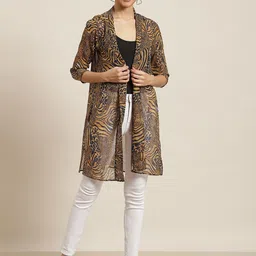 Qurvii Women Brown & Black Animal Printed Shrug-76