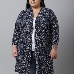 Rute Women Blue Floral Printed Plus Size Cotton Shrug-25