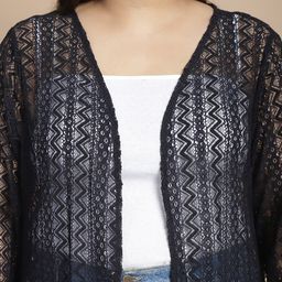 Rute Plus Size Self Design Cotton Longline Open Front Shrug image 2