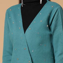 Mafadeny Self Design Embellished Open Front Shrug image 2