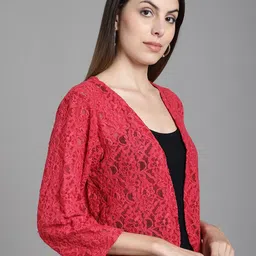 Dressitude Self Design Three-Quarter Sleeves Open Front Crop Shrug image 2