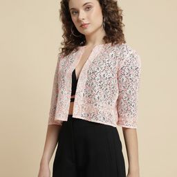 UnaOne Self Design Lace Open Front Crop Cotton Shrug image 5