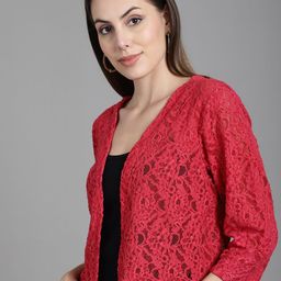 Dressitude Self Design Three-Quarter Sleeves Open Front Crop Shrug image 4
