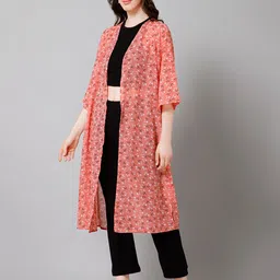 PURYS Floral Printed Longline Open Front Shrug image 4