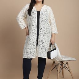 Rute Plus Size Self Design Longline Cotton Open Front Shrug image 5