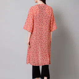 PURYS Floral Printed Longline Open Front Shrug image 5