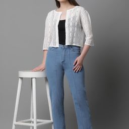 UnaOne Self Design Open Front Pure Cotton Lace Shrug image 2