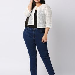 Style Quotient Plus Size Self Design Floral Lace Open Front Smart Casual Shrug image 4