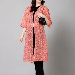 PURYS Floral Printed Longline Open Front Shrug image 3