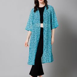 PURYS Floral Printed Longline Open Front Shrug image 2
