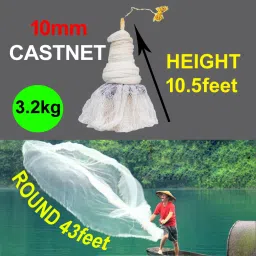 CAST FISHING NET 10mm MESH(GAP), ROUND 43feet, HEIGHT 10.5feet, WEIGHT 3.2kg Fishing Net-16
