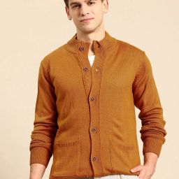 Men Solid Mandarin Neck Yellow Sweater-image-59