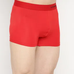 UnderJeans by Spykar Men Red Solid Micromodal Trunk image 3