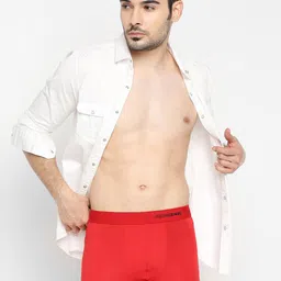 UnderJeans by Spykar Men Red Solid Micromodal Trunk image 4