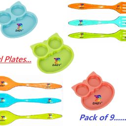 Unbreakbale Owl Shaped Kids Snack Serving Plate with Spoons (Pack of 9 items)- plastic-27