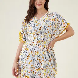 The Kaftan Company Women Floral Printed Kaftan With Pompoms-image-91