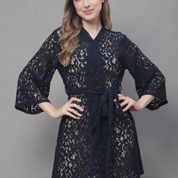 Claura Self Design Net lace Cotton Cover Up Robe-image-79