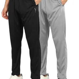 Pack of 2 Men Solid Black, Grey Track Pants-image-0