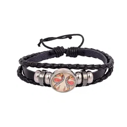 Arendelle Unisex Green Zodiac Star Sign Symbol Layered Leather Bracelet-24