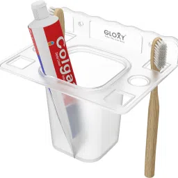 Toothbrush Holder Stand | 6 Slots Bathroom Organizer 5 inch 1 Bar Towel Rod-image-78