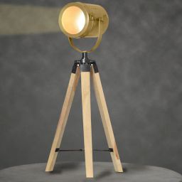 kapoor lampshades Gold Metal Shade Tripod Table Lamp With Brown Base-picture-20
