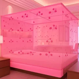 HDPE - High Density Poly Ethylene Adults Washable Flower Design Light Pink Color Double Bed ( 6'x7' ft) Mosquito Net-image-56