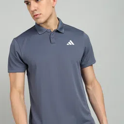 adidas Men Solid Polo Neck Polyester Black T-Shirt-picture-14