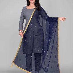 Net Self Design Dark Blue Women Dupatta-image-97