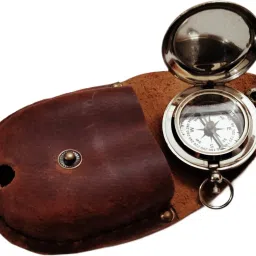 Brass Nickle Plated Push Button Compass Pocket With Leather Case Collectible gift Compass-image-7