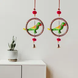RAJ SHAI CRAFT Home Decoration Items PARROT RING JHUMER combo set of 2 Home Decoration for Hall balcaney Wall/Door/Window Hanging ( 24CM multicolour) Plastic Windchime-18