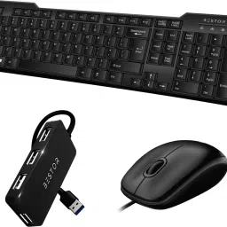 Bestor Set of 3 Combo,USB Wired Keyboard, Wire Mouse, 4 port USB,Plug & Play for laptop Combo Set-1