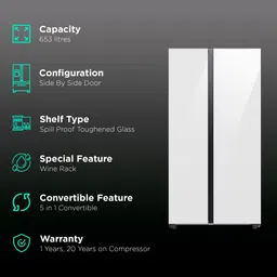 SAMSUNG 653 Litres 3 Star Frost Free Side by Side Door Smart Wifi Enabled Refrigerator with Twin Cooling Plus Technology (RS76CB81A312HL, Clean White) image 3