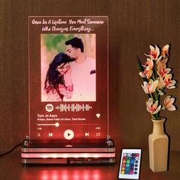 giftsnplaques LED Photo Frame With Remote | Acrylic Personalized Spotify Plaque|Personalized Gifts With Scannable Song Code & Photo|Best Custumized Ligiting Frame|(Clear Plexiglass, Tabletop) image 1