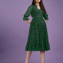 Women Fit and Flare Green Midi/Calf Length Dress-image-95