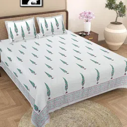 baithak krafts Multicolor Floral 300 TC Cotton King Sized Bedsheet With 2 Pillow Covers-picture-39