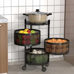 Easeliving 3-Layer Round Trolley with Wheels/Rotating Vegetable Kitchen Rack Steel Fruit & Vegetable Basket-26