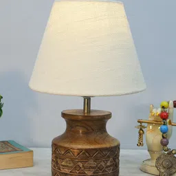 Homesake White & Brown Textured Jute Shade With Wooden Base Table Lamp-8