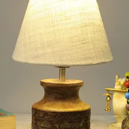 Homesake White & Brown Textured Jute Shade With Wooden Base Table Lamp image 2