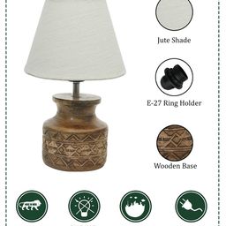 Homesake White & Brown Textured Jute Shade With Wooden Base Table Lamp image 4