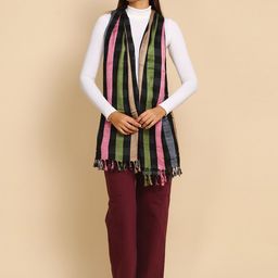 WEAVERS VILLA Striped Tasselled Border Scarf-image-3