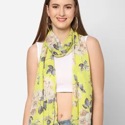 Cloth Haus India Women Yellow & Cream-Coloured Sequins Floral Printed Scarf-24