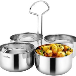 Stainless Steel Serving Bowl Stainless Steel Saag Daan Medium (4 Compartment)-image-79