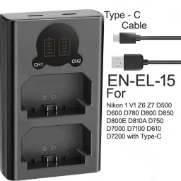 Amabu EN-EL-15 dual fast camera battery charger with type 'c' cable for nikon battery Camera Battery Charger-picture-35
