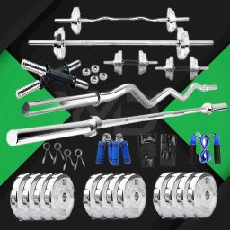 50 kg Steel Plates (5KGX4, 2.5KGX4, 10KGX2) + 3FT Curl & 5FT Straight 28mm Rod + 2 Dumbbell Rod + Hand Gloves + Skipping Rope + 4 lock + Hand Grip + Home Gym Combo-image-15